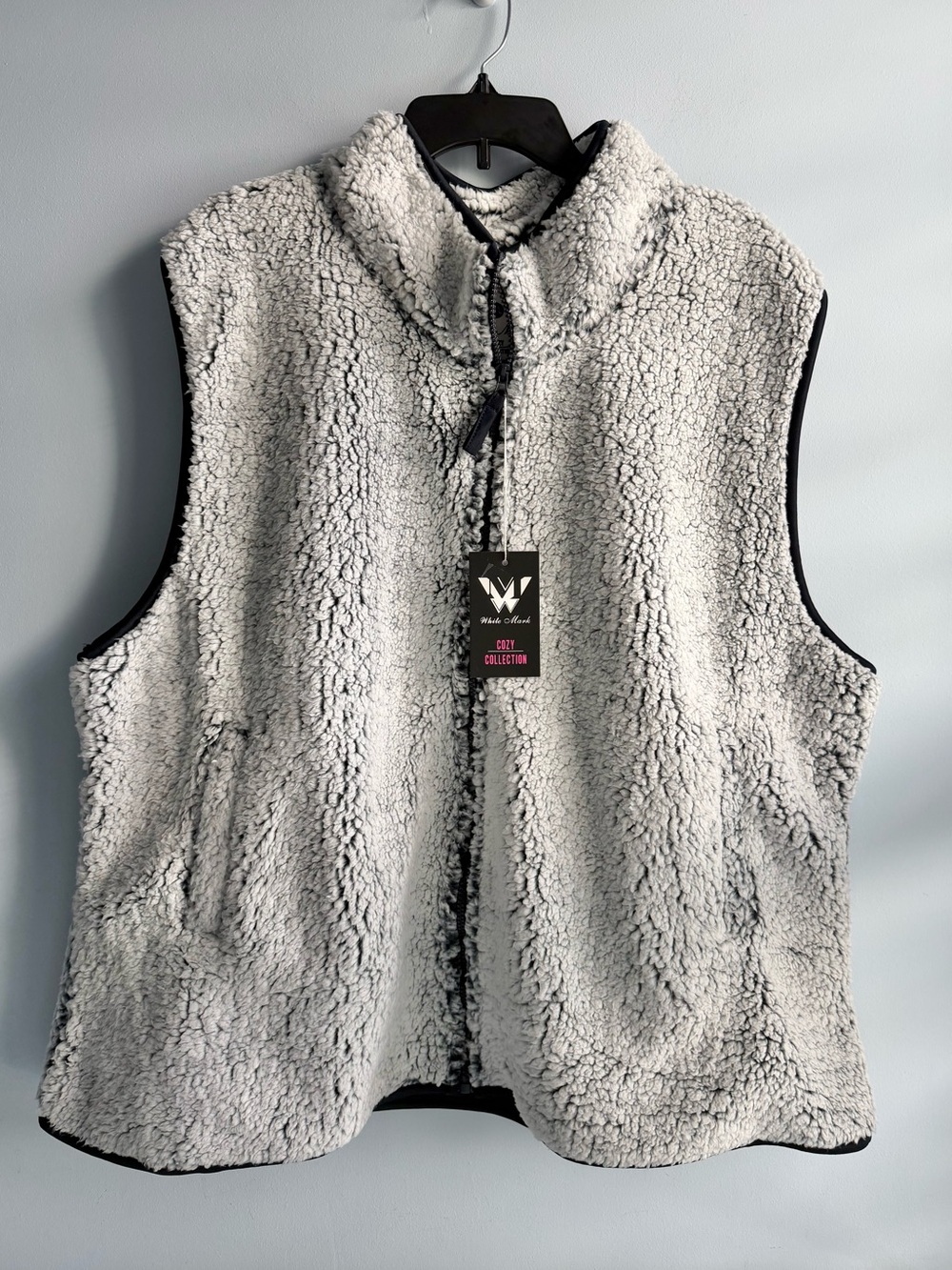 White Mark Women's Sheep Grey Super Soft Zip Up Sherpa Vest Size 3XL